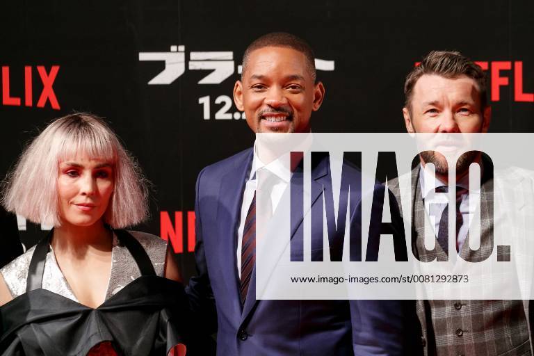 (L to R) Actress Noomi Rapace, Will Smith and Joel Edgerton, pose for the cameras during the Japan premiere for the movie Bright on December 19, 2017, Tokyo, Japan. Smith, Rapace and Edgerton alongside director David Ayer, received a warm welcome from the Japanese fans at the event. The film will be released globally on Netflix on December 22. (gxta_brightjp011)