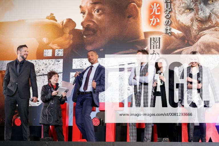(L to R) Director David Ayer, Will Smith, Joel Edgerton and actress Noomi Rapace, attend the Japan premiere for the movie Bright on December 19, 2017, Tokyo, Japan. The casts received a warm welcome from the Japanese fans at the event. The film will be released globally on Netflix on December 22. (gxta_brightjp027)