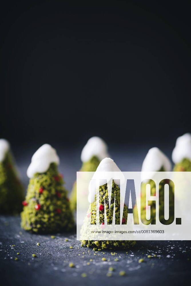 Chocolate cake, christmas tree shaped, decorated with pistachio and icing HESF00003