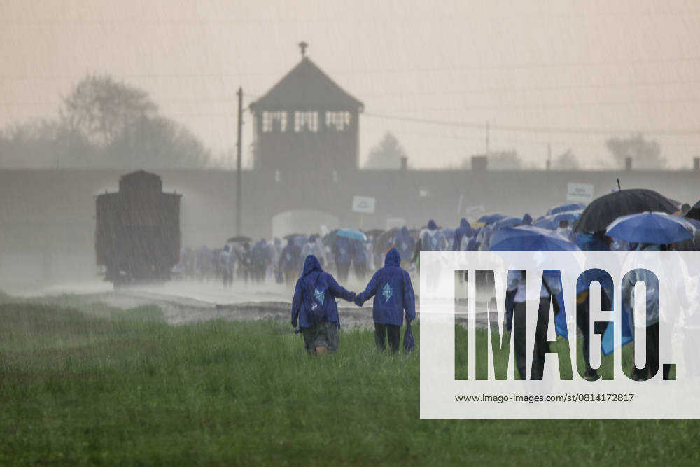 Heavy Rainfall During International March Of The Living Participants walk in the stormy weather after attend the commemoration ceremony od the 37th anniversary of International March of the Living at the former Nazi-German Auschwitz Birkenau II concentration and extermination camp in Brzezinka, Poland on April 24, 2025. Due to heavy rainfall the closing ceremony was shortened. The 2025 March of the Living from Auschwitz I to Auschwitz II-Birkenau is dedicated to the 80th Anniversary of the end of World War II and the liberation of the concentration camps in Nazi-occupied Europe. The annual march is a part of educational program, which brings Jewish students from around the world to Poland, where they explore the remnants of the Holocaust.
