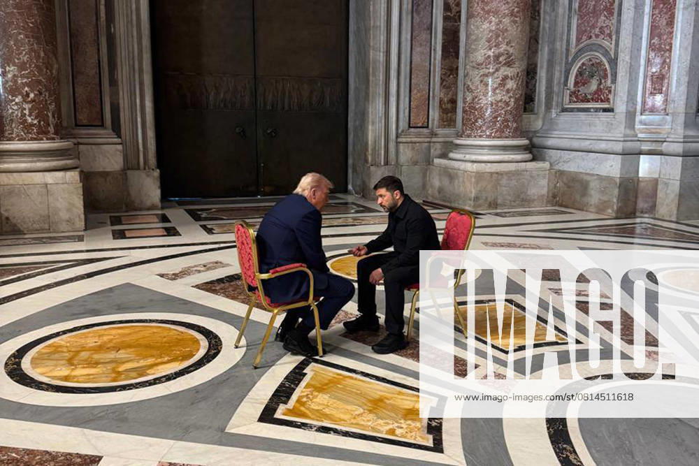 Ukrainian President Volodymyr Zelenskyy meets with U.S. President Donald Trump during a quiet moment at the funeral of Pope Francis at the Vatican on Saturday, April 26, 2025. Photo via Ukrainian Presidential Press Office WAX2025042601 UKRAINIANxPRESIDENTIALxPRESSxOFF