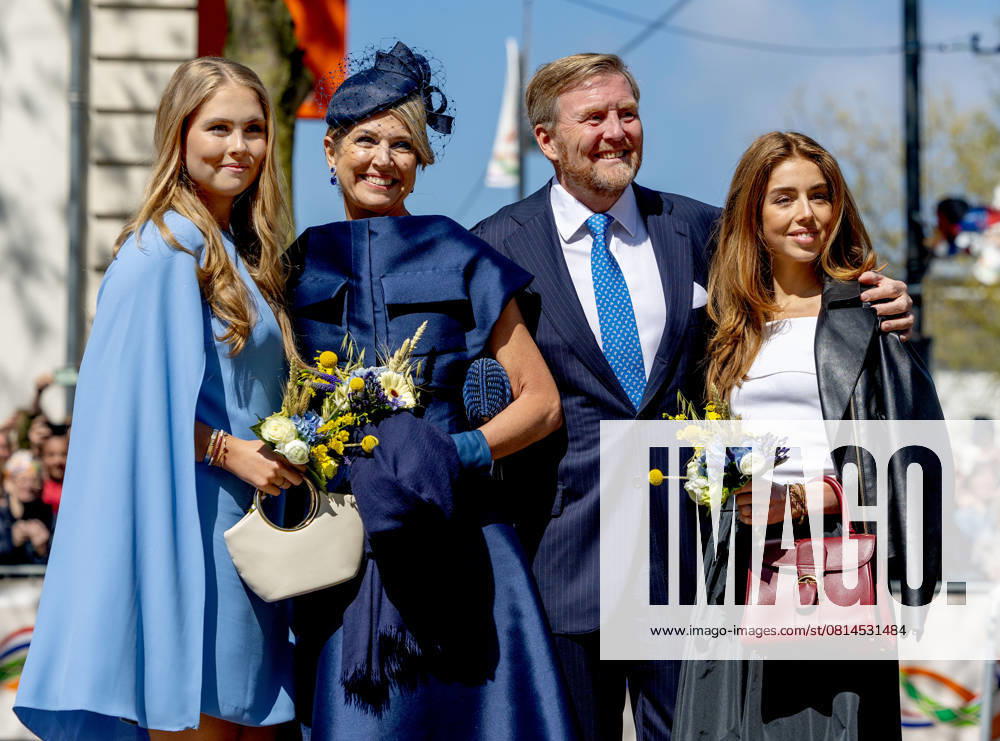 Koningsdag King Willem-Alexander and Queen Maxima and Princess Amalia and Princess Alexia during Kingsday in Doetinchem. Â