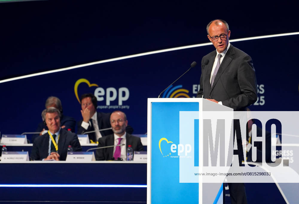 Bilder des Jahres 2025, News 04 April Congress of the European Peoples Party EPP in Valencia The president of the German CDU, Friedrich Merz, during the Congress of the European Peoples Party EPP , at the Feria de Valencia, on April 29, 2025, in Valencia, Valencian Community Spain This Tuesday, April 29, starts the Congress of the European Peoples Party EPP with the absence of the leader of the PP in Spain, Alberto Núnez Feijóo, who has prioritized contacting the regional presidents to analyze the situation caused by the massive blackout in the Peninsula 29 APRIL 2025 EPP Congress PP POPULAR PARTY Valencia Valencia Valencia Valencian Community Valencia Valencia Valencian Community Spain