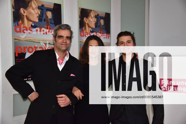 The author and Director Peter Ott l r actors Catrin Santhu and Samy Abdel Fattah posing on 12 01 2018 in Cologne at the cinema premiere of the Milan Protocol