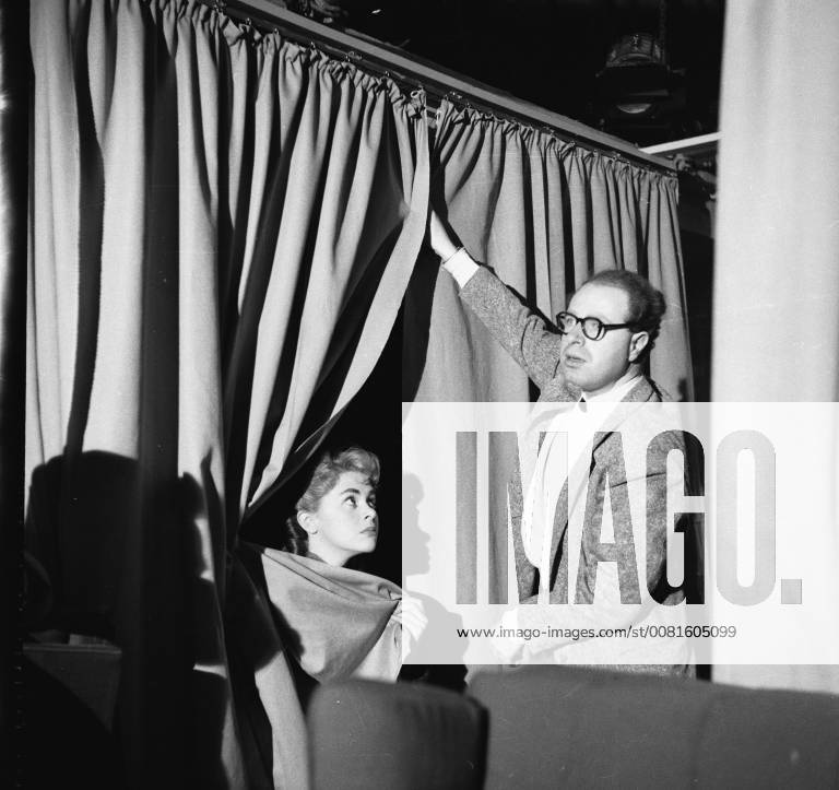 Theatre and film director Peter Brook at Elstree Studios in 1955 during production of Heaven and Earth, a made for TV drama co scripted by Brook and Denis Cannan and based on Jonah and the Whale. The actress is Dorothy Bromiley and the male lead was Paul Scofield., United Kingdom England