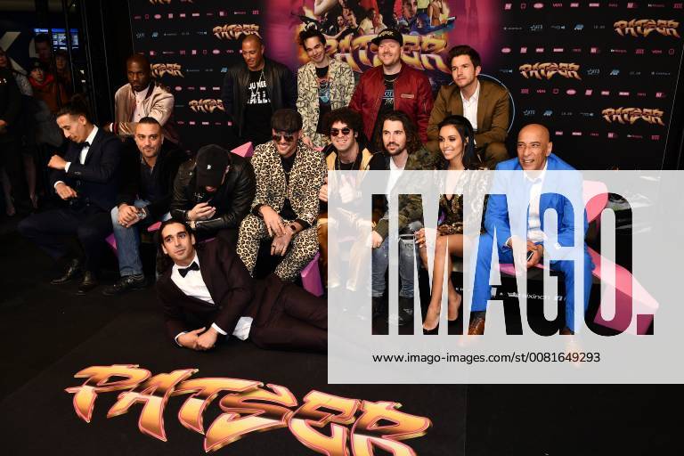 The cast and crew of Patser, with actor Junes Lazaar, actor Said Boumazoughe, director Bilal Fallah, director Adil El Arbi, DJ Like Mike, actress Nora Gharib, actor Noureddine Farihi and actor Matteo Simoni pictured during the premiere of the Belgian film Patser, with the actors at the Kinepolis Antwerp, Monday 22 January 2018. YORICKxJANSENS 05281364