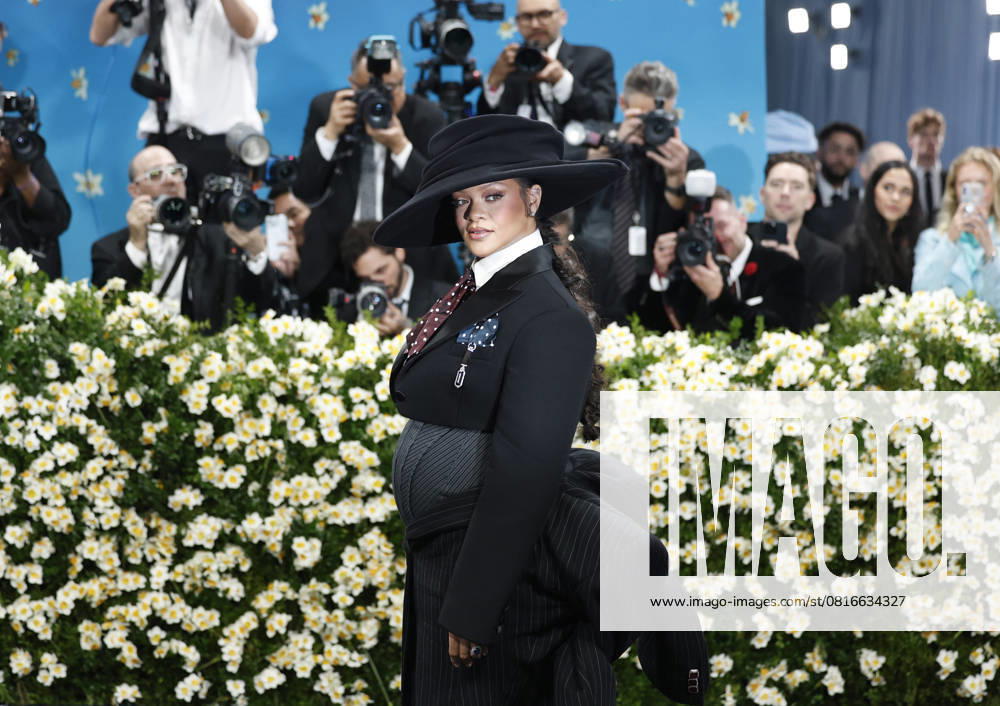 Rihanna arrives on the red carpet at the 2025 Met Gala celebrating the opening of Superfine: Tailoring Black Style at The Metropolitan Museum of Art on Monday, May 5, 2025 in New York City. NYP20250505904 JOHNxANGELILLO