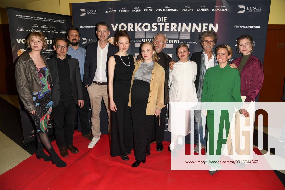 Berit Vander, Boris Aljinovic, Daniel Brüning and Simon Busch Verleih , Kriemkild Hamann, Elisa Schlott, Jürgen Wink, Emma Falck ,Silvio Soldini, Olga von Luckwald and Thea Rasche as guests on the red carpet at the movie premiere Die Vorkosterinnen at Kino Babylon on May 05, 2025 in Berlin Berlin Germany