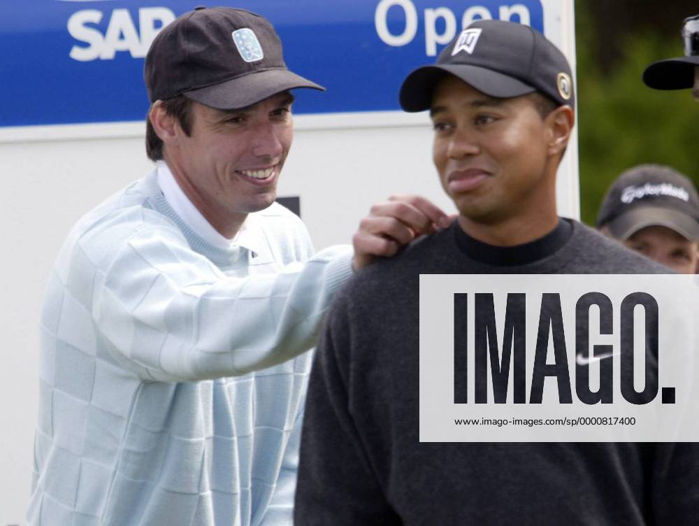 Eldrick Tiger Woods (re., USA) und Tennisspieler Michael Stich (Deutschland) Golf Herren Deutsche Bank SAP Open Pro-Am 2003, ProAm, Prominentengolf, Golfen, Vdig Gruppe Gut Kaden Hamburg Alveslohe