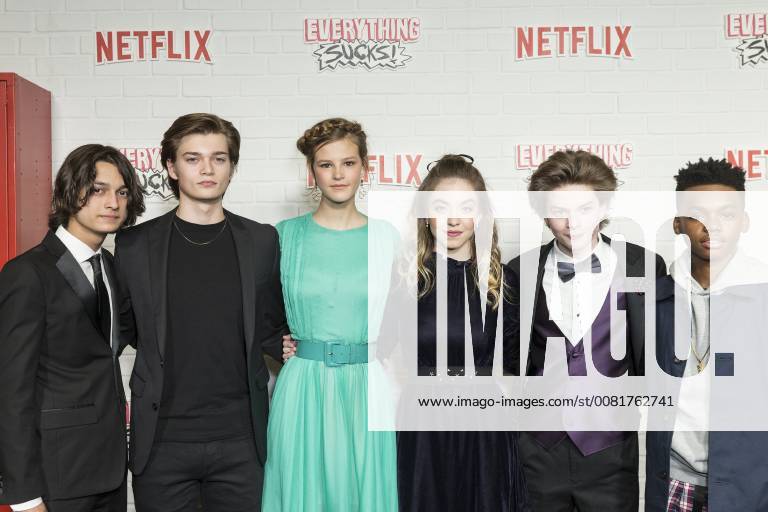 USA: Netflix Everything Sucks premiere Rio Mangini, Elijah Stevenson, Peyton Kennedy, Sydney Sweeney, Quinn Liebling, Jahi DiAllo Winston attend Netflix premiere Everything Sucks! season 1 at AMC 34th street New York New York United States AMC 34th Street LevxRadin