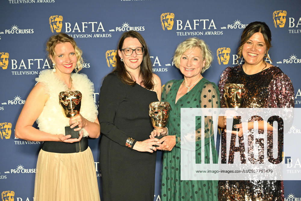 BAFTA TV Awards, Winners, London, UK, 11 May 2025. London, UK, 11 May 2025. Elle While, Vanessa Amberleigh and Anna Perowne with a member of the cast and crew poses with the Scripted Award for CBeebies As You Like It at Shakespeare s Globe on the Winners Carpet at the BAFTA Television Awards with P&O Cruises at the Royal Festival Hall, London, UK., Credit:Lee Floyd Avalon UK, London, Royal Festival Hall