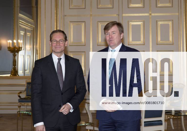 The Hague King Willem-Alexander during an audience with Michael Müller, Chairman of the Federal Council of Germany at palace Noordeinde in The Hague.