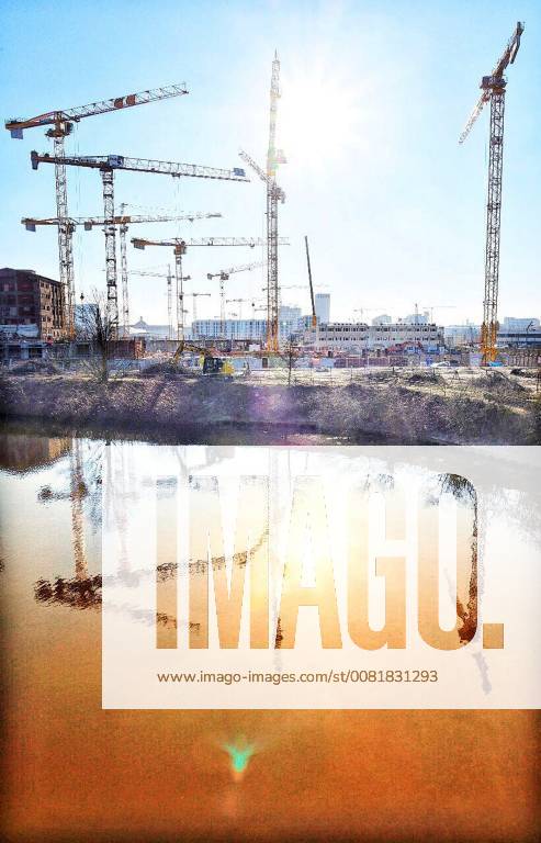 Residential real estate rental apartments condos new construction rental brake vacant social housing construction cranes are on the large plot of recorded on 6 February 2018 caution on this photo a filter is located in Heath Street in Berlin by the Image editing program Snapseed Berlin Germany
