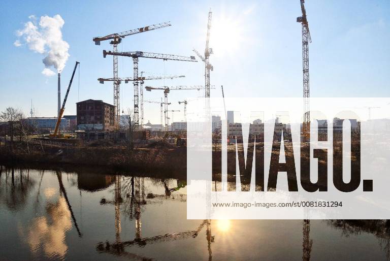 Residential real estate rental apartments condos new construction rental brake vacant social housing construction cranes are on the large plot of recorded on 6 February 2018 caution on this photo a filter is located in Heath Street in Berlin by the Image editing program Snapseed Berlin Germany