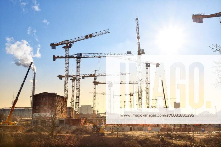 Residential real estate rental apartments condos new construction rental brake vacant social housing construction cranes are on the large plot of recorded on 6 February 2018 caution on this photo a filter is located in Heath Street in Berlin by the Image editing program Snapseed Berlin Germany
