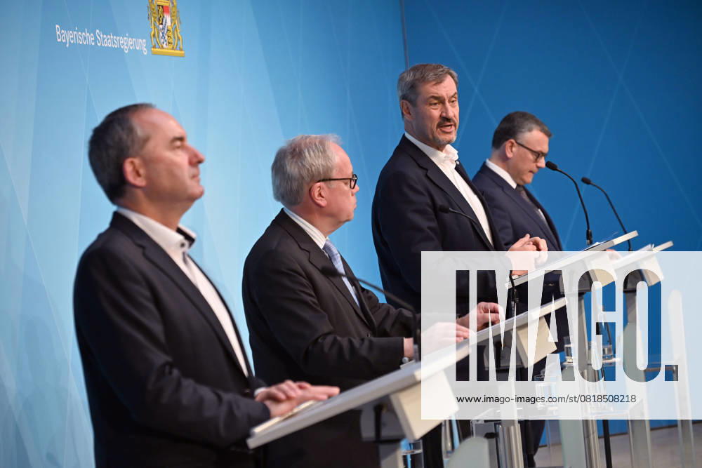 From left Hubert AIWANGER Freie Waehler,Bavarian Minister of Economic Affairs , Dr Hans Christoph Atzpodien Chief Executive of the Federal Association of the German Security and Defense Industry e V Ð BDSV ,Markus SOEDER State Premier of Bavaria and CSU Chairman , Florian HERRMANN CSU,Head of the State Chancellery , Press