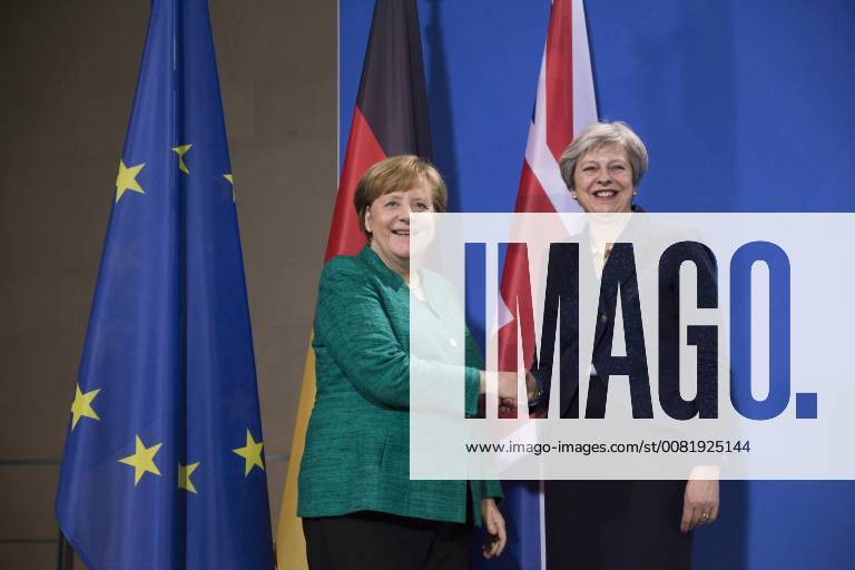 Berlin, Germany - German Chancellor Angela Merkel and British Prime Minister Theresa May shake hands at the end of a press conference at the Chancellery in Berlin, Germany on February 16, 2018. Berlin Germany - ZUMAn230 20180216_zaa_n230_562