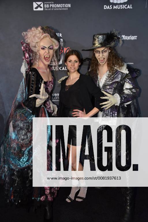 Actor Elise Doorn l r actress Kathrin Hess and actor Albert Jan Kinemar comes on 17 02 2018 in Cologne for the premiere of the musical dance of the vampires in the musical dome