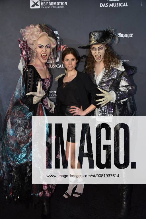 Actor Elise Doorn l r actress Kathrin Hess and actor Albert Jan Kinemar comes on 17 02 2018 in Cologne for the premiere of the musical dance of the vampires in the musical dome