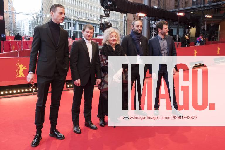 Anthony Bajon Damien Chapelle and Alex Brendemühl Sau player Hanna Schygulla and Director Daniel Kahn with during the premiere of the film LA PRIÈRE THE PRAYER on the occasion of the 68 International Film Festival Berlin 68 Berlin International Film Festival