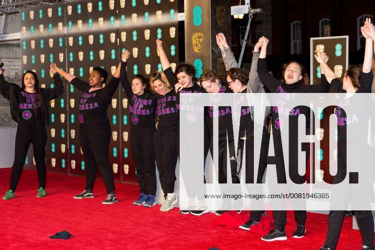 London, London, UK - Demonstrators protest on the red carpet for the EE British Academy Film Awards 2018, held at the Royal Albert Hall, London, UK. London UK - ZUMAl94_ 20180218_zaf_l94_064
