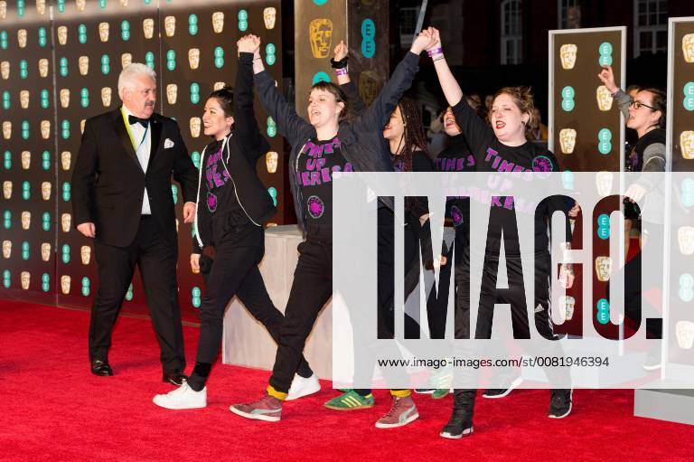 London, London, UK - Demonstrators protest on the red carpet for the EE British Academy Film Awards 2018, held at the Royal Albert Hall, London, UK. London UK - ZUMAl94_ 20180218_zaf_l94_065