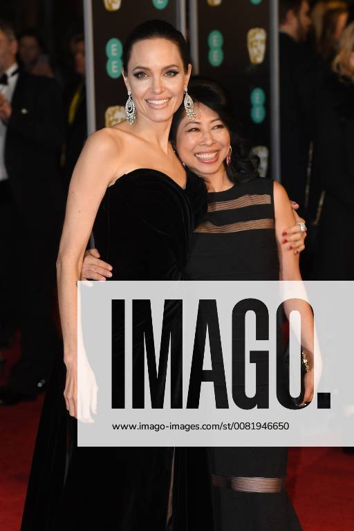 American actress Angelina Jolie and her friend Loung Ung attend the British Academy Film Awards (BAFTA) at the Royal Albert Hall in London. FEBRUARY 18th 2018 PTYx18273