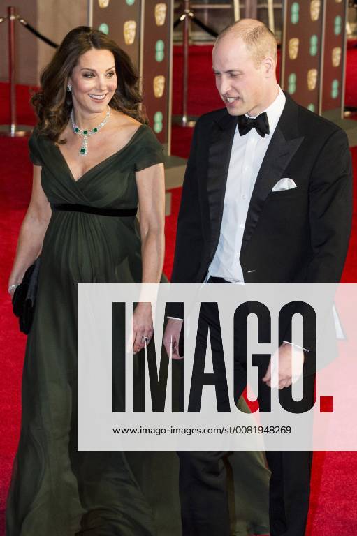 London, London, UK - Pregnant Duchess of Cambridge and the Duke of Cambridge arrives on the red carpet for the EE British Academy Film Awards 2018, held at the Royal Albert Hall. London UK - ZUMAt138 20180218_zap_t138_001