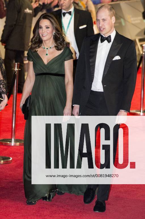London, London, UK - Pregnant Duchess of Cambridge and the Duke of Cambridge arrives on the red carpet for the EE British Academy Film Awards 2018, held at the Royal Albert Hall. London UK - ZUMAt138 20180218_zap_t138_002