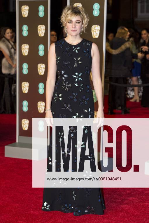 London, London, UK - Greta Gewerwig arrives on the red carpet for the EE British Academy Film Awards 2018, held at the Royal Albert Hall. London UK - ZUMAt138 20180218_zap_t138_058
