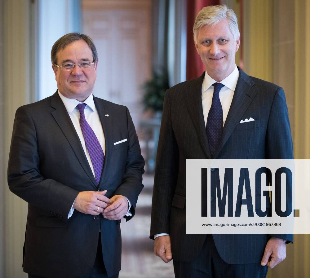 North Rhine-Westphalia Minister-President Armin Laschet is welcomed by King Philippe - Filip of Belgium at his arrival for an audience at The Castle of Laeken (Kasteel van Laken - Chateau de Laeken) in Brussels, Tuesday 20 February 2018. BENOITxDOPPAGNE 05299835
