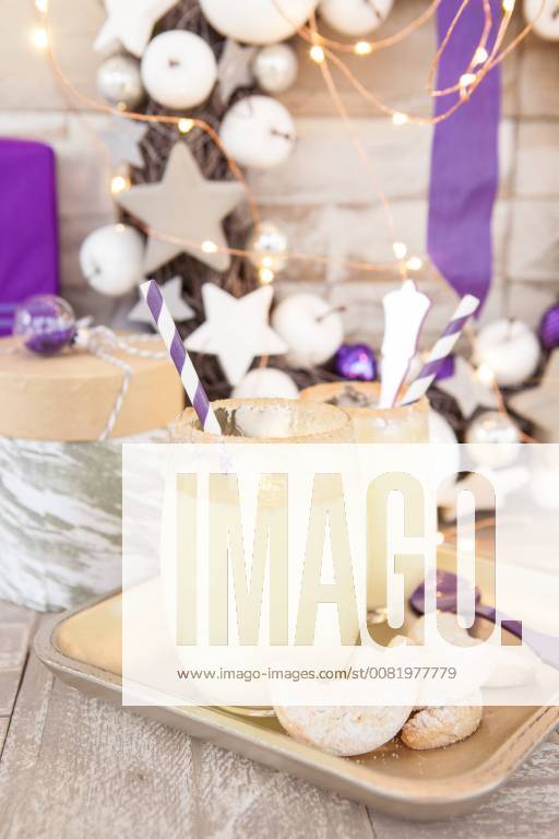 Eggnog with colourful decoration for Christmas homemade egg nog 1079704652