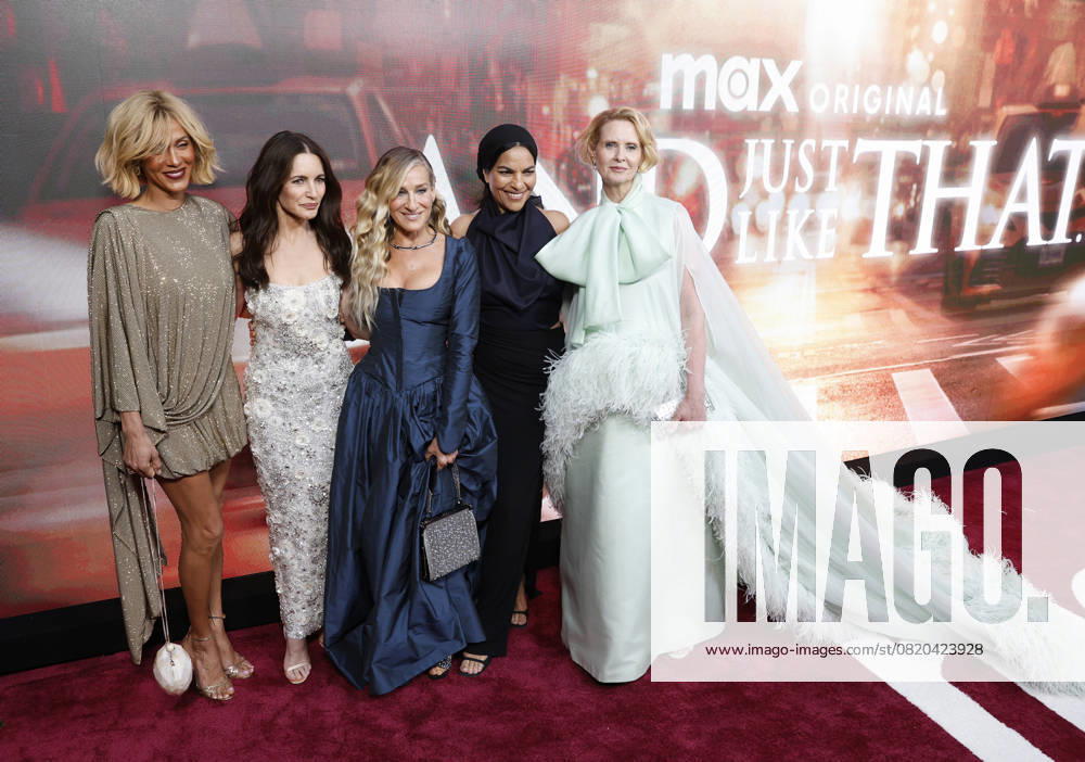 Nicole Ari Parker, Kristin Davis, Sarah Jessica Parker, Sarita Choudhury and Cynthia Nixon arrive on the red carpet at Max Original s And Just Like That Season 3 Photo Call at Crane Club on Wednesday, May 21, 2025 in New York City. NYP20250521211 JohnxAngelillo