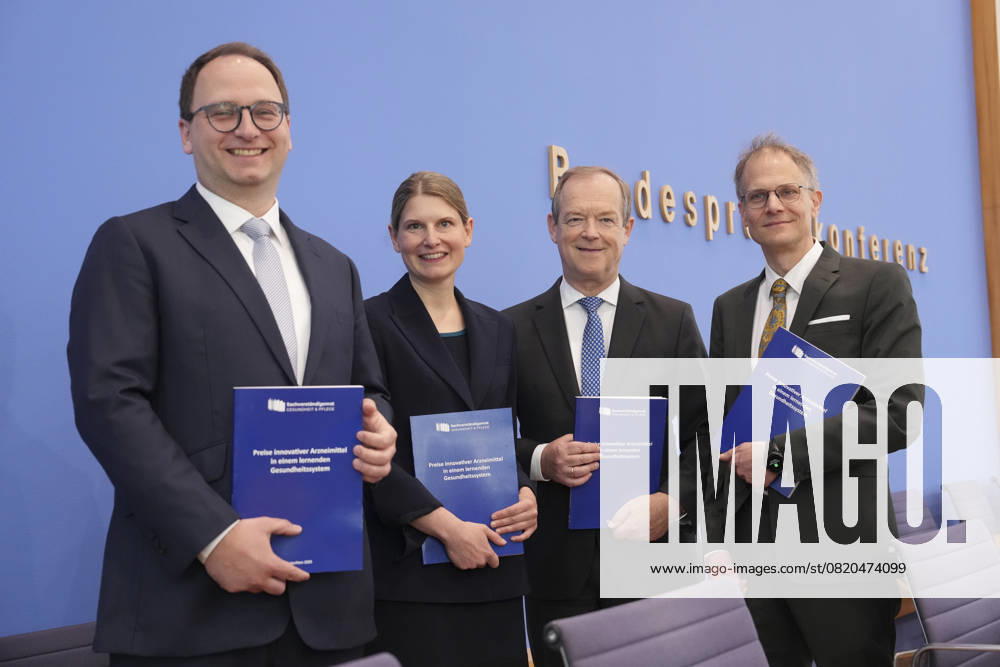Federal Press Conference Presentation of the report What the new Federal Government must do to ensure that innovative medicines continue to be available to all patients Group photo of Prof Nils Gutacker, Prof Dr Leonie Sundm