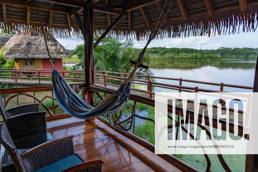 Vew of the front deck of a room in the Napo Wildlife Center Ecolodge in the Amazon Basin in Ecuador. Yasuni National Park Napo Wildlife Center Orellana Province Ecuador