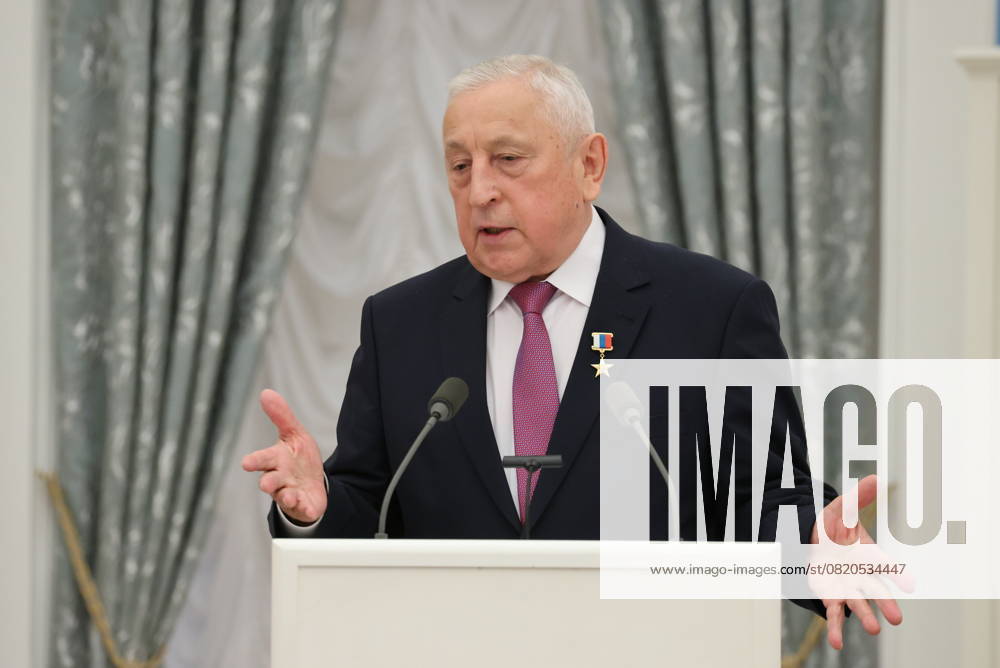 RUSSIA, MOSCOW - MAY 22, 2025: Russian State Duma member Nikolai Kharitonov, awarded the Hero of Labour of Russia title, speaks during a ceremony in the Moscow Kremlin s St Catherine Hall Moscow Russia - ZUMAt113 20250522_zaa_t113_261