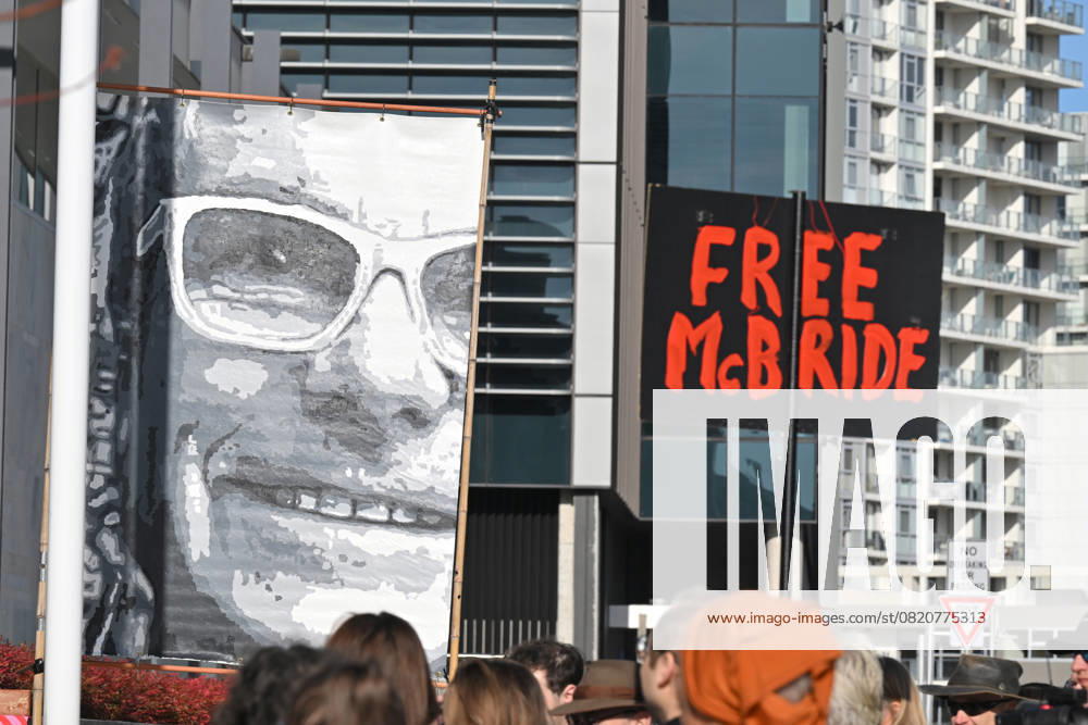 DAVID MCBRIDE COURT, Supporters of jailed whistleblower David McBride hold banners and signs outside the ACT Supreme Court in Canberra, Wednesday, May 28, 2025. ( NO ARCHIVING CANBERRA AUSTRALIAN CAPITAL TERRITORY AUSTRALIA