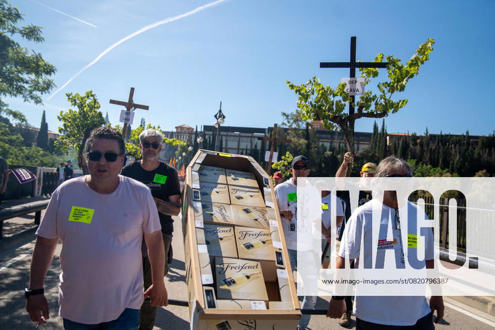 Bilder des Jahres 2025, News 05 Mai May 28, 2025, Sant Sadurni D anoia, Catalonia, Spain: Workers at the Freixenet winery company are protesting on the second day of their strike against the redundancy plan the company wants to impose on employees under the age of 50, aiming to lay off 180 workers. The company, now owned by the German business group Henkel, intends to relocate production and is proposing to transfer workers to Germany and Italy. Sant Sadurni D anoia Spain - ZUMAr179 20250528_zip_r179_002
