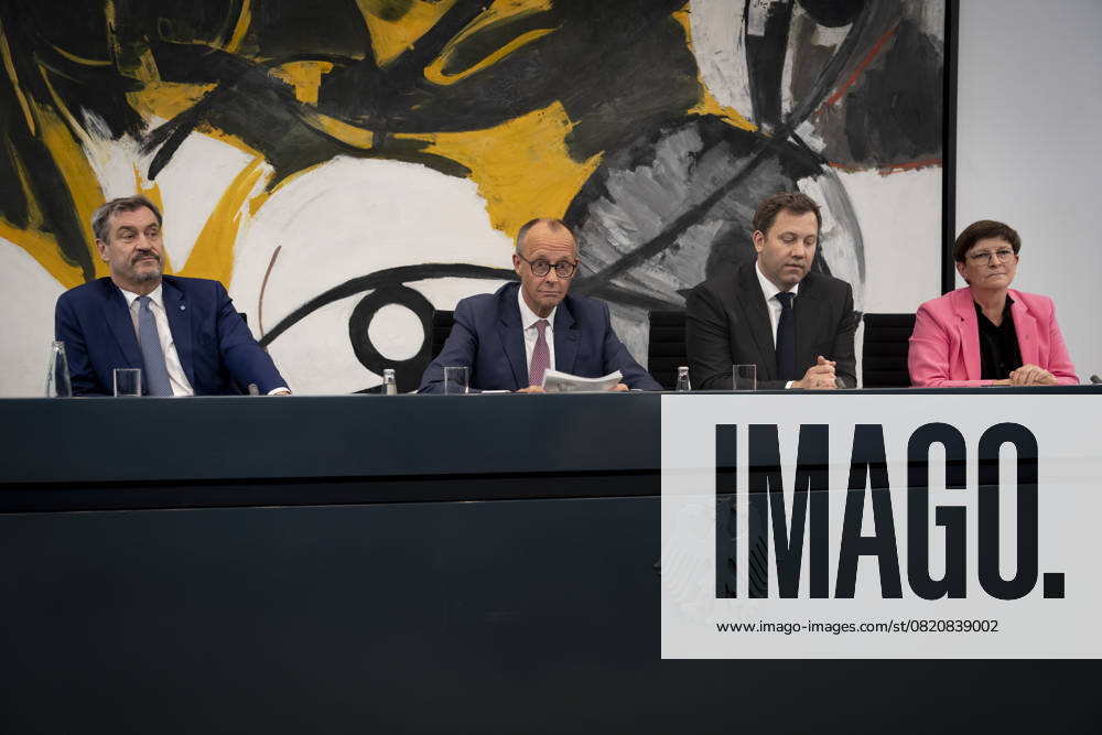 Coalition Committee, Federal Chancellery, Press Conference Coalition Committee, Party Chairmen, SPD, CDU, CSU, Saskia Esken, Lars Klingbeil, Friedrich Merz, Markus Söder, Federal Chancellery, Press Conference Berlin Berlin GER