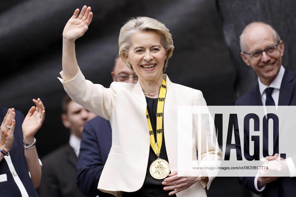 Politician Ursula von der Leyen CDU , President of the EU Commission, at her award ceremony for the International Charlemagne Prize of Aachen 2025 Aachen, 29 05 2025 NRW Germany