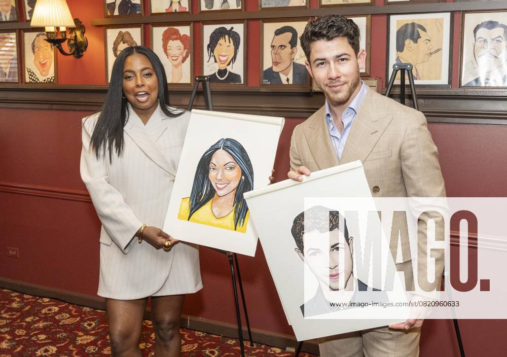 Adrienne Warren and Nick Jonas attend celebration of the stars of The Last Five Years by unveiling of their caricatures at Sardi s in New York on May 29, 2025 New York USA - ZUMAr339 20250529_znp_r339_020