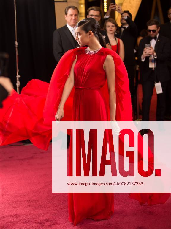 Sofia Carson arrives on the red carpet of The 90th Oscars® at the Dolby® Theatre in Hollywood, CA on Sunday