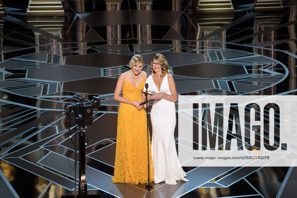 Greta Gerwig and Laura Dern present the Oscar for best documentary feature during the live ABC Telecast of The 90th Oscars® at the Dolby® Theatre in Hollywood, CA on Sunday