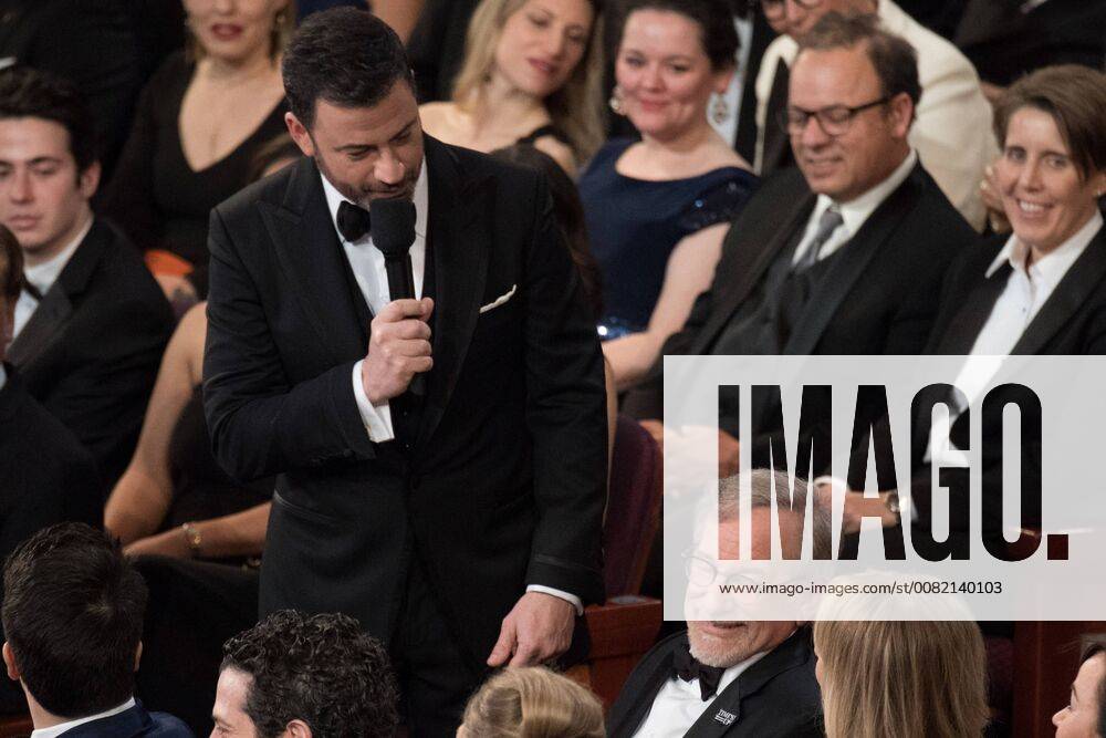 Jimmy Kimmel interviews Steven Spielberg, Oscar nominee, during the live ABC Telecast of The 90th OscarsÂ® at the DolbyÂ® Theatre in Hollywood, CA on Sunday