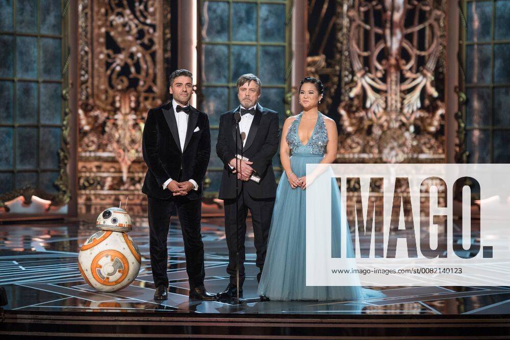BB-8, Oscar Isaac, Mark Hamill and Kelly Marie Tran present the Oscar for Best animated short film during the live ABC Telecast of The 90th OscarsÂ® at the DolbyÂ® Theatre in Hollywood, CA on Sunday