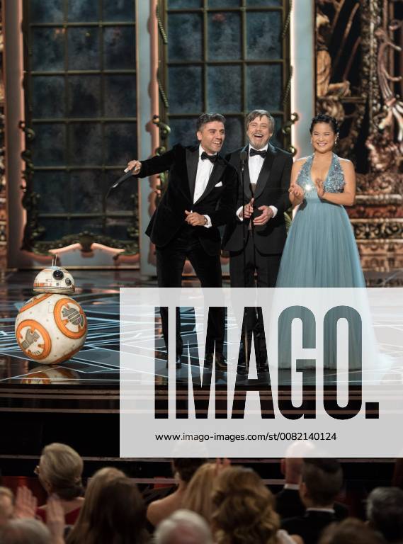 BB-8, Oscar Isaac, Mark Hamill and Kelly Marie Tran present during the live ABC Telecast of The 90th OscarsÂ® at the DolbyÂ® Theatre in Hollywood, CA on Sunday