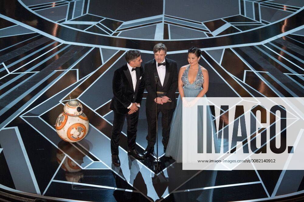BB-8, Oscar Isaac, Mark Hamill and Kelly Marie Tran present the Oscar for Best animated short film during the live ABC Telecast of The 90th OscarsÂ® at the DolbyÂ® Theatre in Hollywood, CA on Sunday