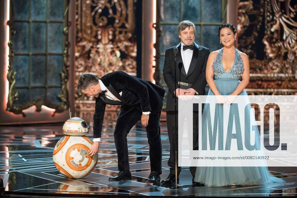 (Left to Right) BB-8, Oscar Isaac, Mark Hamill and Kelly Marie Tran present the Oscar for Best animated short film during the live ABC Telecast of The 90th Oscars® at the Dolby® Theatre in Hollywood, CA on Sunday