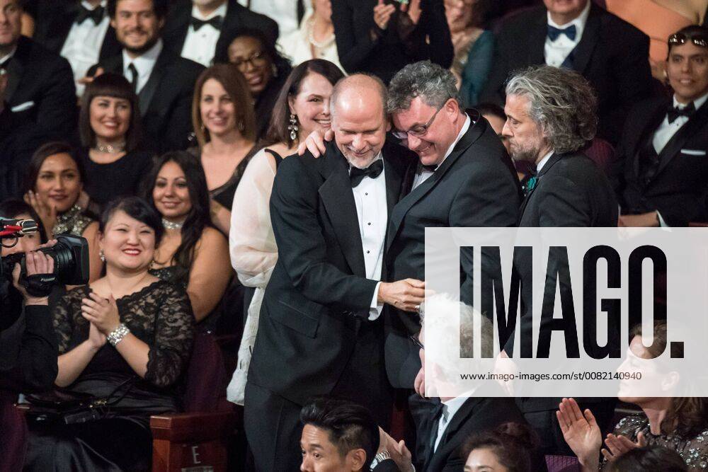 (L to R) John Nelson, Gerd Nefzer, and Paul Lambert celebrate winning the Oscar for achievement in visual effects for work on Blade Runner 2049 during the live ABC Telecast of The 90th Oscars® at the Dolby® Theatre in Hollywood, CA on Sunday