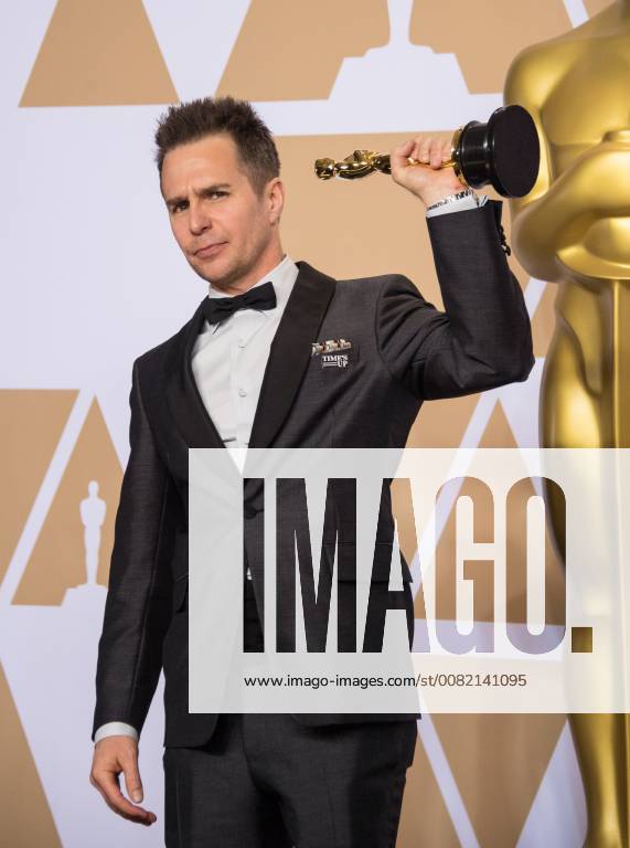 Mar 4, 2018 - Hollywood, California, U.S. - SAM ROCKWELL poses backstage with the Oscar for performance by an actor in a supporting role, for work on Three Billboards Outside Ebbing, Missouri during the live ABC Telecast of The 90th Oscars at the Dolby Theatre in Hollywood. Hollywood U.S. - ZUMAz03_ 20180304_shf_z03_631